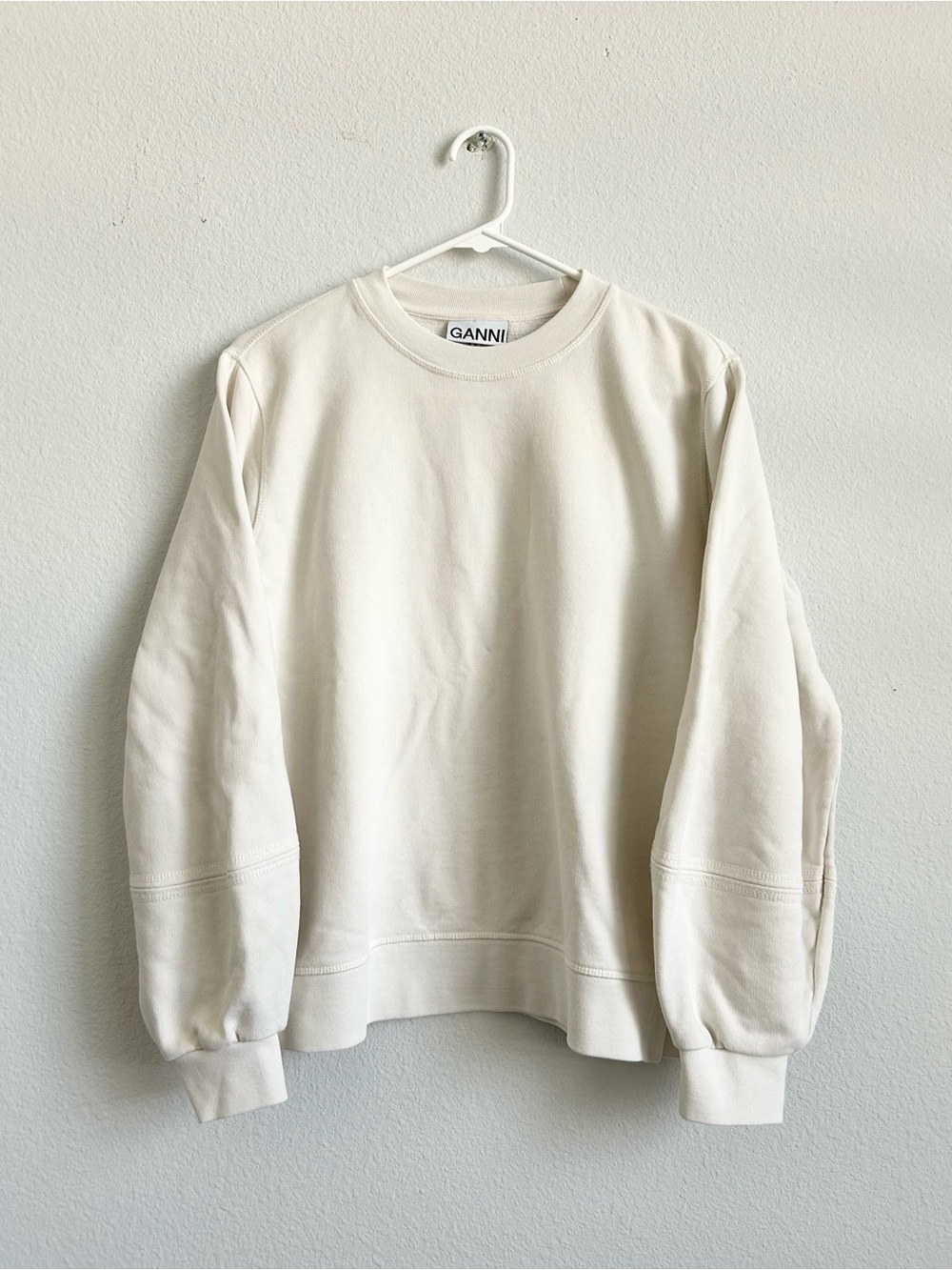 Ganni Cream Crewneck Puff Sleeve Sweatshirt